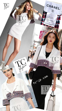 シャネル ジャケット CHANEL 13S ホワイト レッド ネイビー トリム メッシュ クロップド 36 - TC JAPAN
