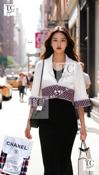 シャネル ジャケット CHANEL 13S ホワイト レッド ネイビー トリム メッシュ クロップド 36 - TC JAPAN