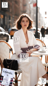 シャネル ジャケット CHANEL 13S ホワイト レッド ネイビー トリム メッシュ クロップド 36 - TC JAPAN