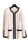 CHANEL 02S Ivory Black Trim Wool Tweed Zipper Coat Jacket 40 42 シャネル アイボリー ブラック トリム ウール ツイード ジッパー コート ジャケット 即発