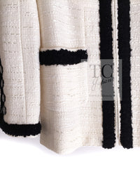 CHANEL 02S Ivory Black Trim Wool Tweed Zipper Coat Jacket 40 42 シャネル アイボリー ブラック トリム ウール ツイード ジッパー コート ジャケット 即発