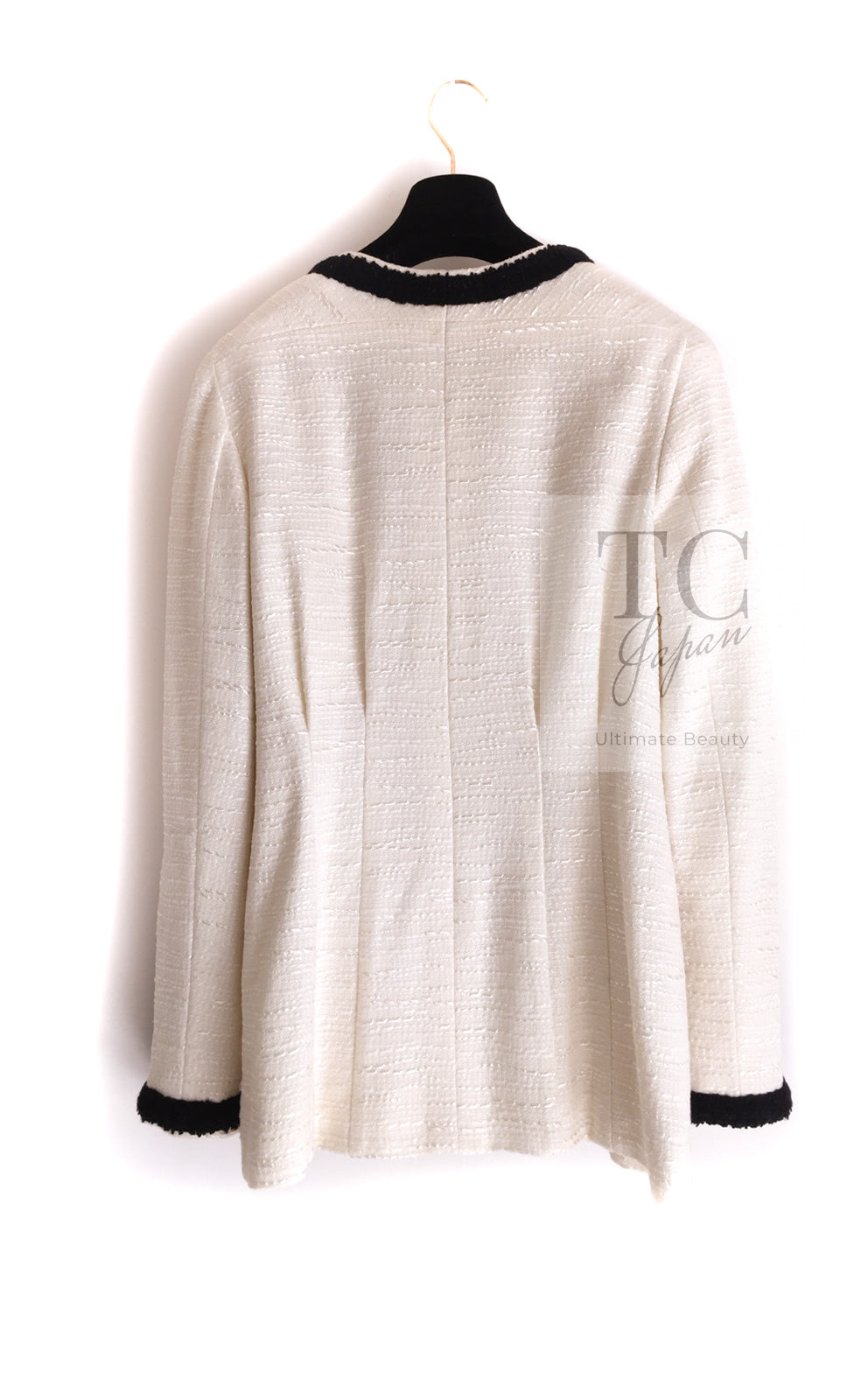 シャネル アイボリー ブラック トリム ウール ツイード ジッパー