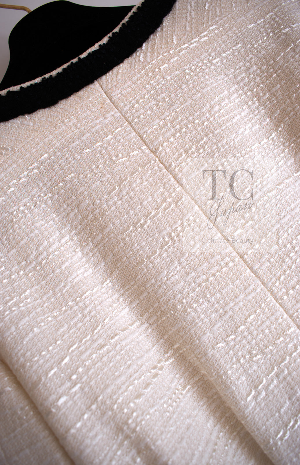 CHANEL 02S Ivory Black Trim Wool Tweed Zipper Coat Jacket 40 42 シャネル アイボリー ブラック トリム ウール ツイード ジッパー コート ジャケット 即発