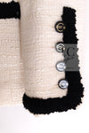CHANEL 02S Ivory Black Trim Wool Tweed Zipper Coat Jacket 40 42 シャネル アイボリー ブラック トリム ウール ツイード ジッパー コート ジャケット 即発