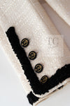 CHANEL 02S Ivory Black Trim Wool Tweed Zipper Coat Jacket 40 42 シャネル アイボリー ブラック トリム ウール ツイード ジッパー コート ジャケット 即発