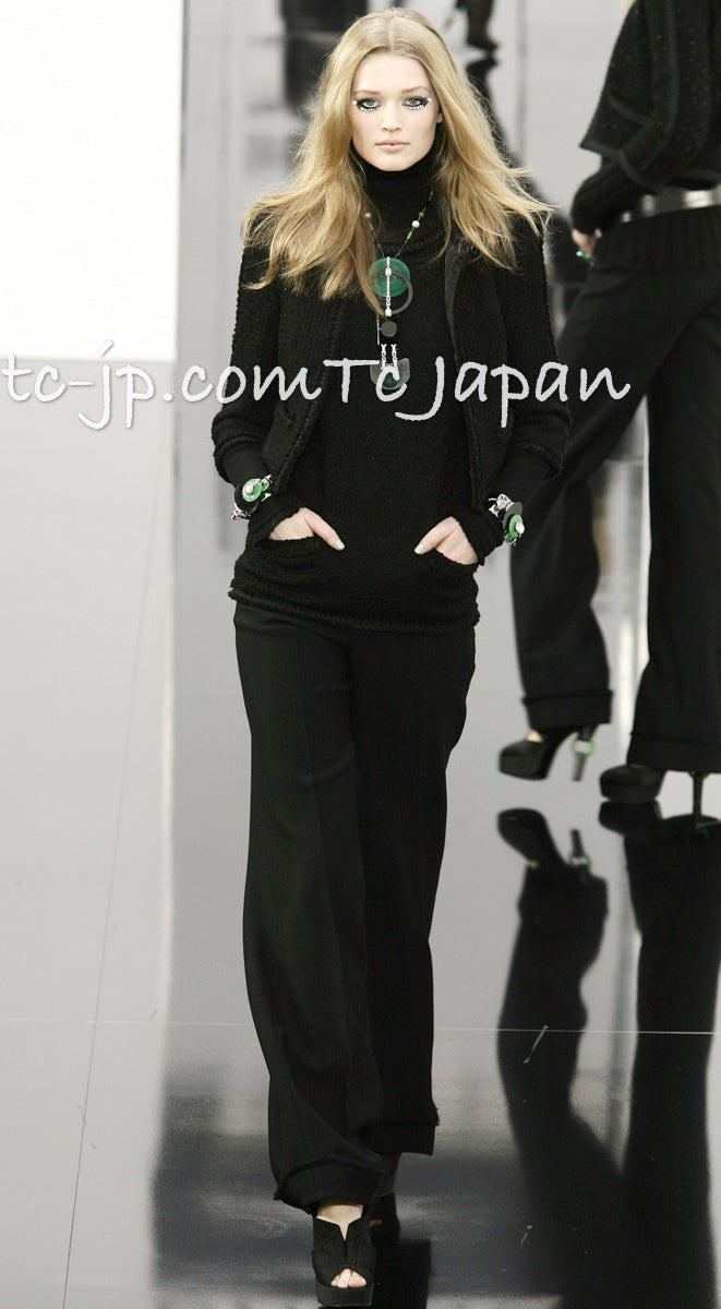 CHANEL 09A Black Wool Lion Buttons Tweed Jacket Tops Skirt Suit Set up Victoria Beckham 40 42 シャネル ブラック ウール ツイード ジャケット トップス スカート スーツ セットアップ 即発