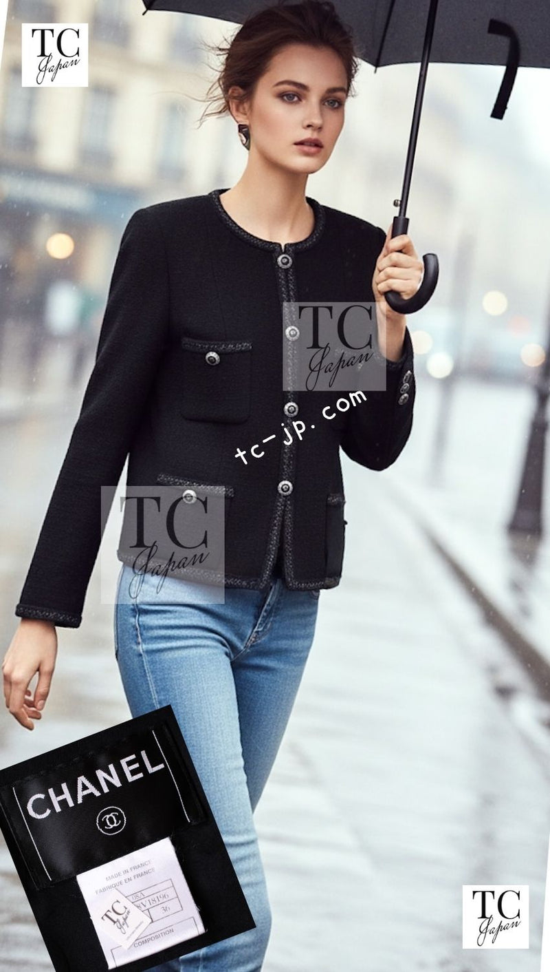 CHANEL 08A Little Black Jacket Tweed Wool 36 シャネル リトル ブラック ジャケット ツイード ウール 即発