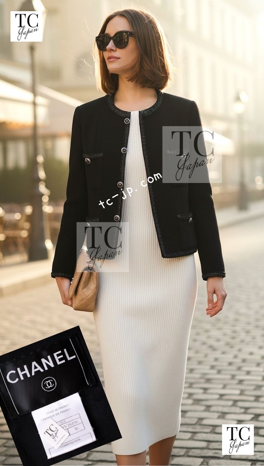 CHANEL 08A Little Black Jacket Tweed Wool 36 シャネル リトル ブラック ジャケット ツイード ウール 即発 - TC JAPAN