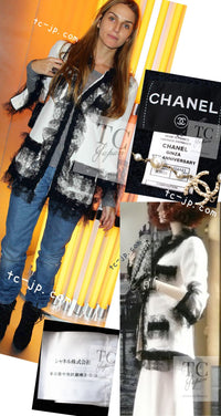 CHANEL 10C Ginza Limited Ivory Black Tulle Trimming Wool Silk Jacket 34 シャネル 銀座限定 アイボリー ブラック チュール レース トリミング ジャケット 即発