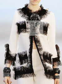 CHANEL 10C Ginza Limited Ivory Black Tulle Trimming Wool Silk Jacket 34 19