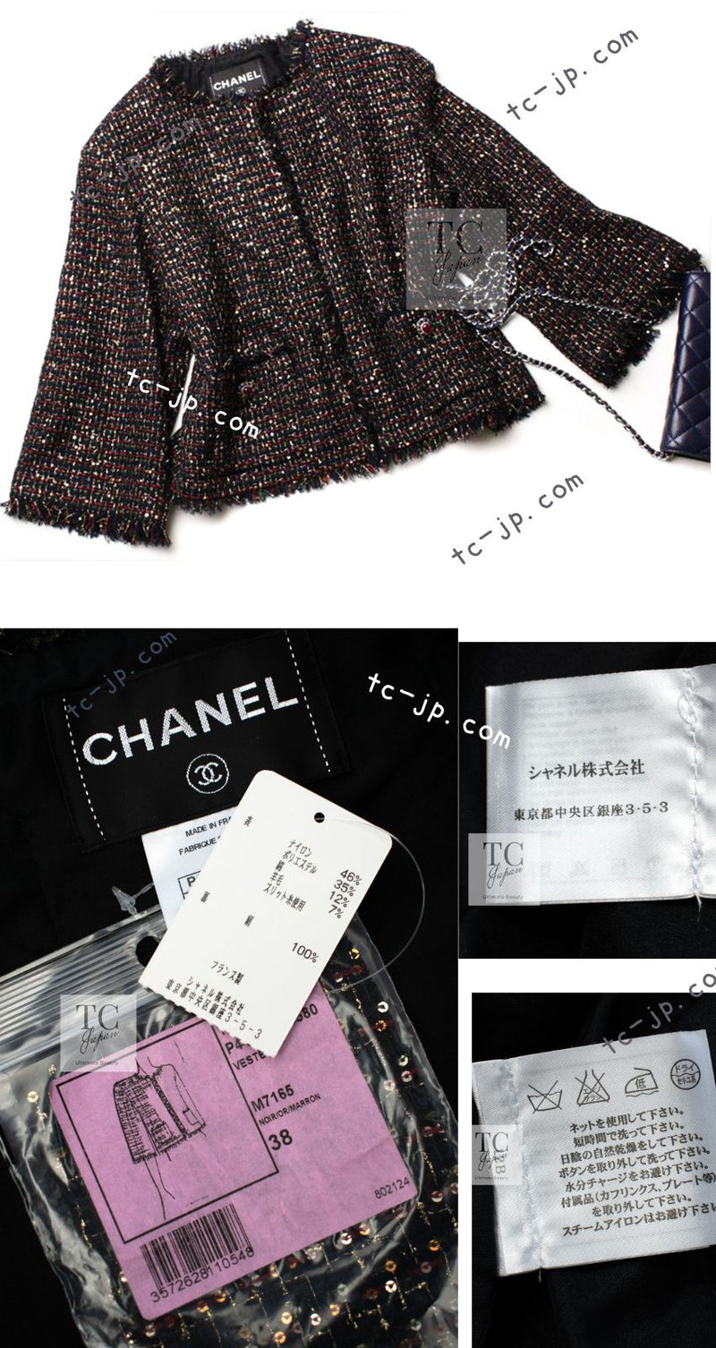 CHANEL 12PF Black Metallic Gold Sequin Embellishments Bombay Lesage Jacket 38 40 シャネル ブラック メタリック ゴールド スパンコール ルサージュ ジャケット 即発