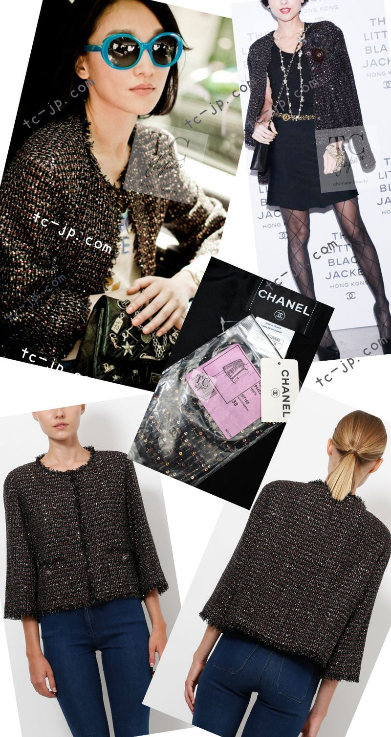CHANEL 12PF Black Metallic Gold Sequin Embellishments Bombay Lesage Jacket 38 40 シャネル ブラック メタリック ゴールド スパンコール ルサージュ ジャケット 即発