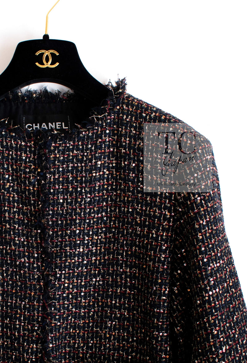 CHANEL 12PF Black Metallic Gold Sequin Embellishments Bombay Lesage Jacket 38 40 シャネル ブラック メタリック ゴールド スパンコール ルサージュ ジャケット 即発