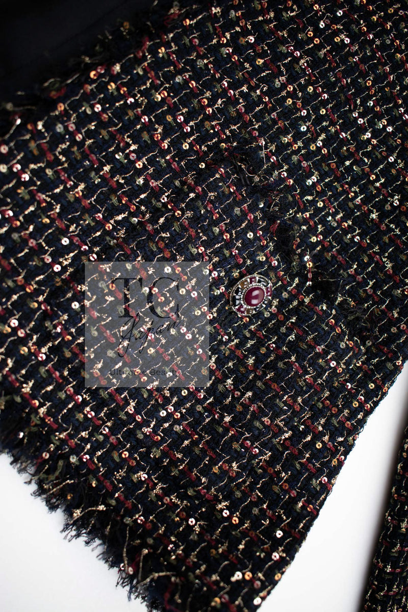 CHANEL 12PF Black Metallic Gold Sequin Embellishments Bombay Lesage Jacket 38 40 シャネル ブラック メタリック ゴールド スパンコール ルサージュ ジャケット 即発