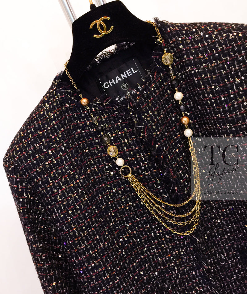 CHANEL 12PF Black Metallic Gold Sequin Embellishments Bombay Lesage Jacket 38 40 シャネル ブラック メタリック ゴールド スパンコール ルサージュ ジャケット 即発