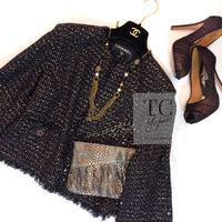 CHANEL 12PF Black Metallic Gold Sequin Embellishments Bombay Lesage Jacket 38 40 シャネル ブラック メタリック ゴールド スパンコール ルサージュ ジャケット 即発