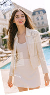 CHANEL 07C Ivory Creme Cotton Silk Cardigan Jacket 34 シャネル アイボリー クリーム コットン シルク カーディガン ジャケット