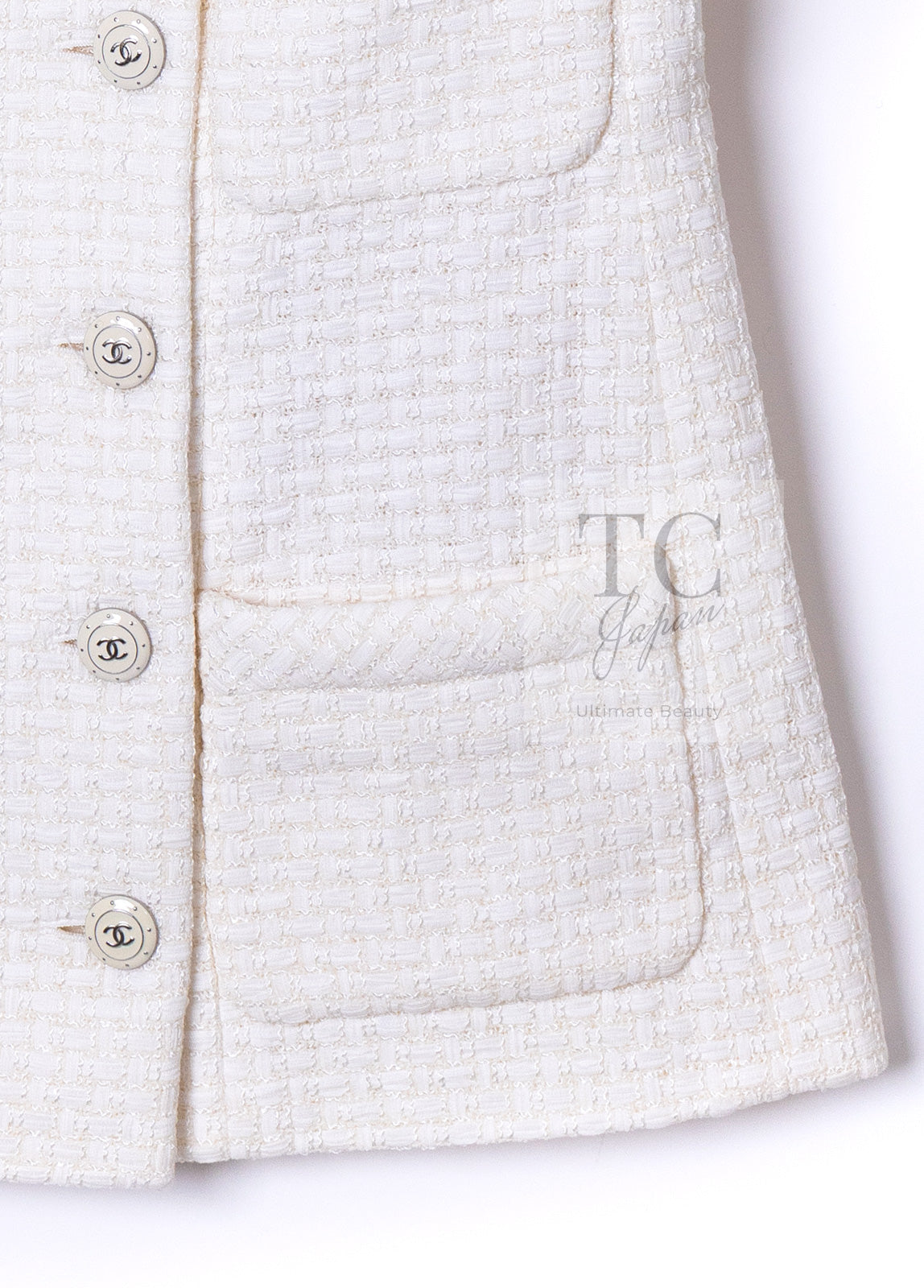 シャネル ジャケット CHANEL アイボリー ホワイト ココボタン 半袖