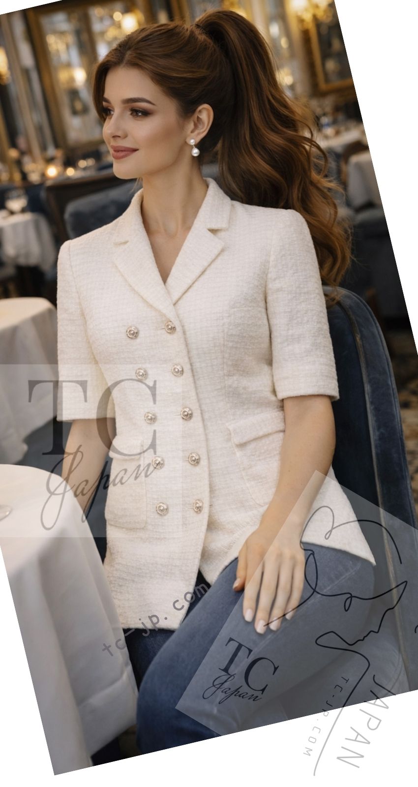シャネル ジャケット CHANEL アイボリー ホワイト ココボタン 半袖