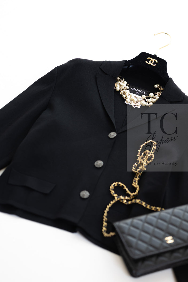 CHANEL 12C Black CC Buttons Stretch Jacket Cardigan 38 シャネル ブラック ココボタン ストレッチ ジャケット カーディガン 即発