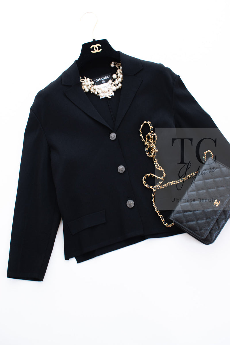 CHANEL 12C Black CC Buttons Stretch Jacket Cardigan 38 シャネル ブラック ココボタン ストレッチ ジャケット カーディガン 即発