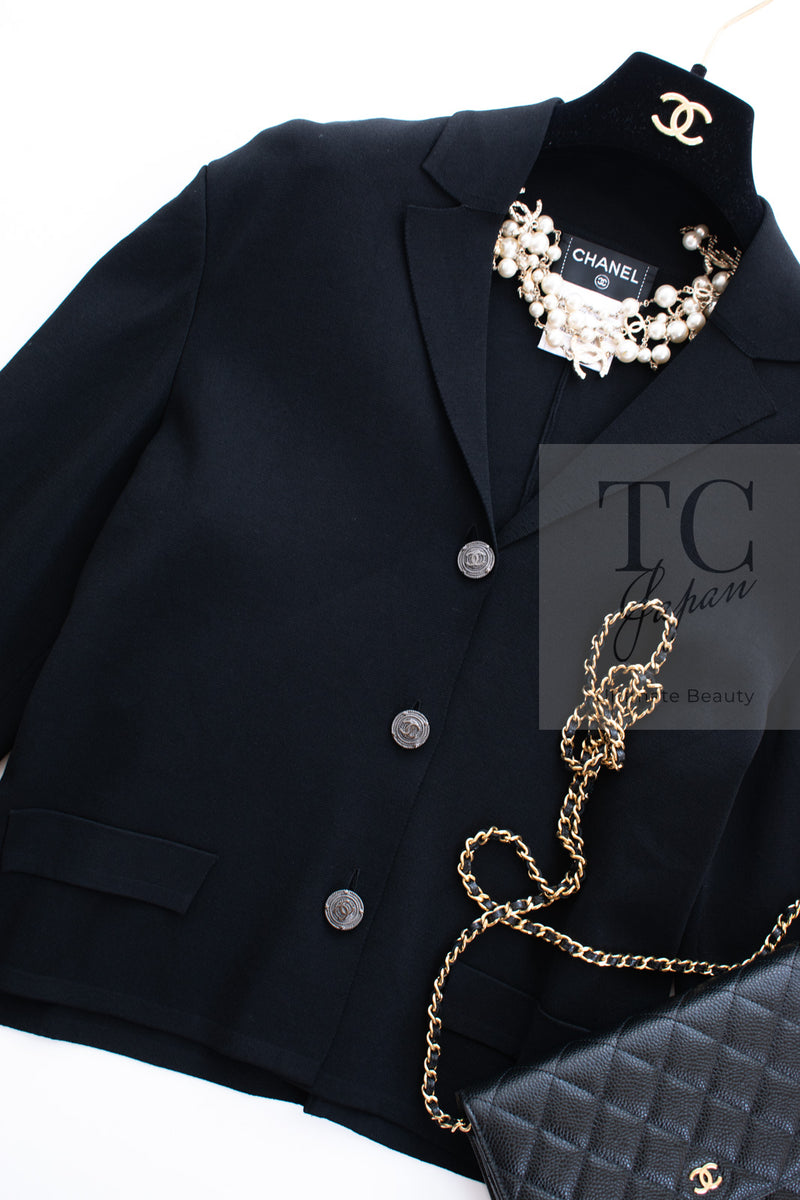 CHANEL 12C Black CC Buttons Stretch Jacket Cardigan 38 シャネル ブラック ココボタン ストレッチ ジャケット カーディガン 即発