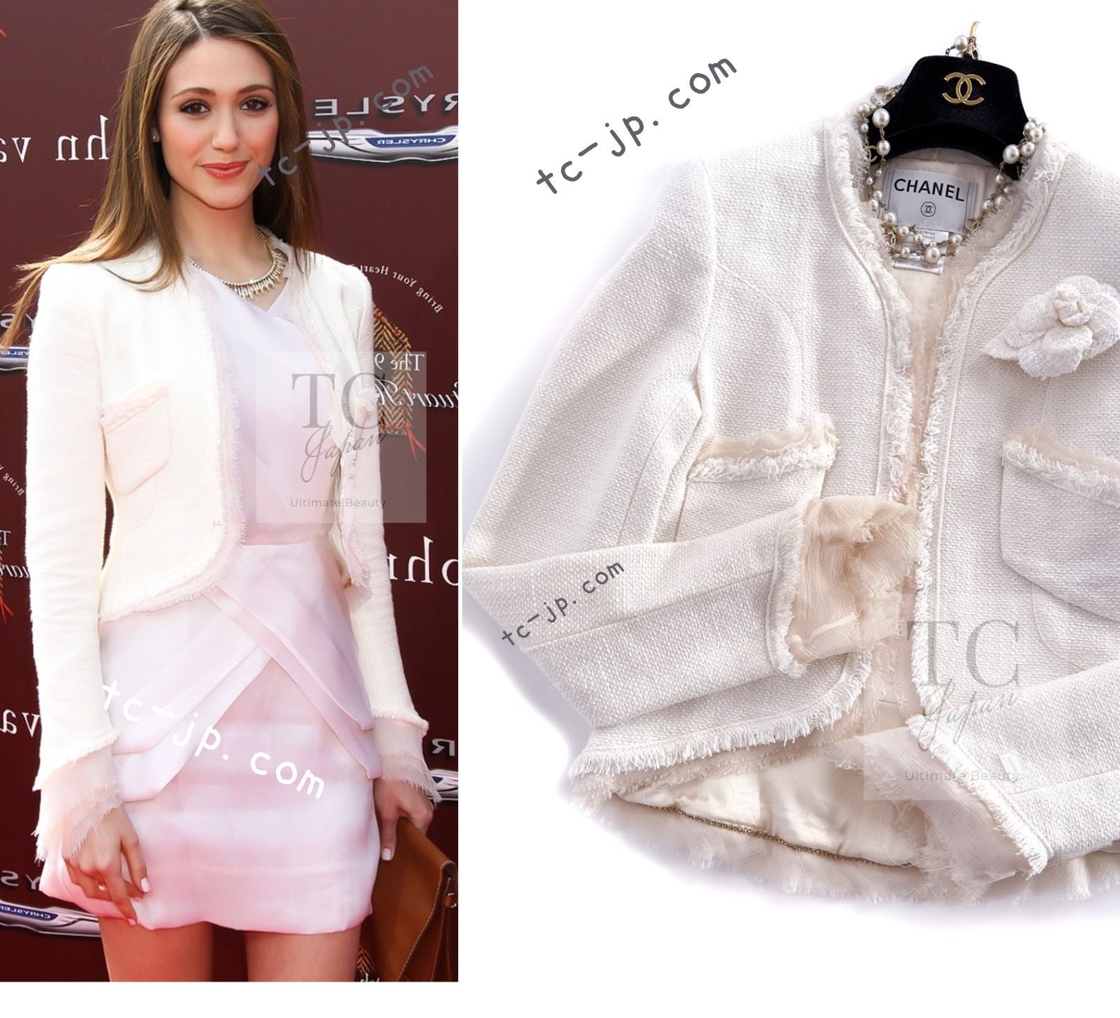 CHANEL 04C Ivory Cotton Frill Tweed Jacket 36 シャネル アイボリー コットン フリル ツイード ジャケット 即発
