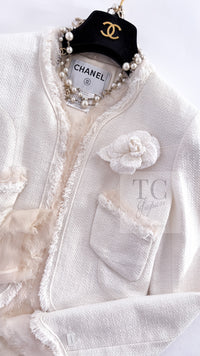 CHANEL 04C Ivory Cotton Frill Tweed Jacket 36 シャネル アイボリー コットン フリル ツイード ジャケット 即発