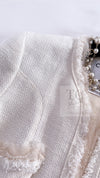 CHANEL 04C Ivory Cotton Frill Tweed Jacket 36 シャネル アイボリー コットン フリル ツイード ジャケット 即発