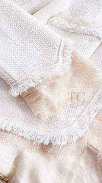 CHANEL 04C Ivory Cotton Frill Tweed Jacket 36 シャネル アイボリー コットン フリル ツイード ジャケット 即発