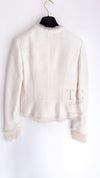 CHANEL 04C Ivory Cotton Frill Tweed Jacket 36 シャネル アイボリー コットン フリル ツイード ジャケット 即発
