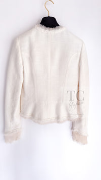 CHANEL 04C Ivory Cotton Frill Tweed Jacket 36 シャネル アイボリー コットン フリル ツイード ジャケット 即発