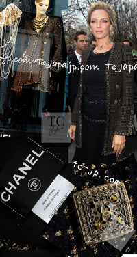CHANEL 11PF Black Metallic Gold Wood Tweed Jacket 38 シャネル ブラック メタリック ゴールド ウール ツイード ジャケット 即発