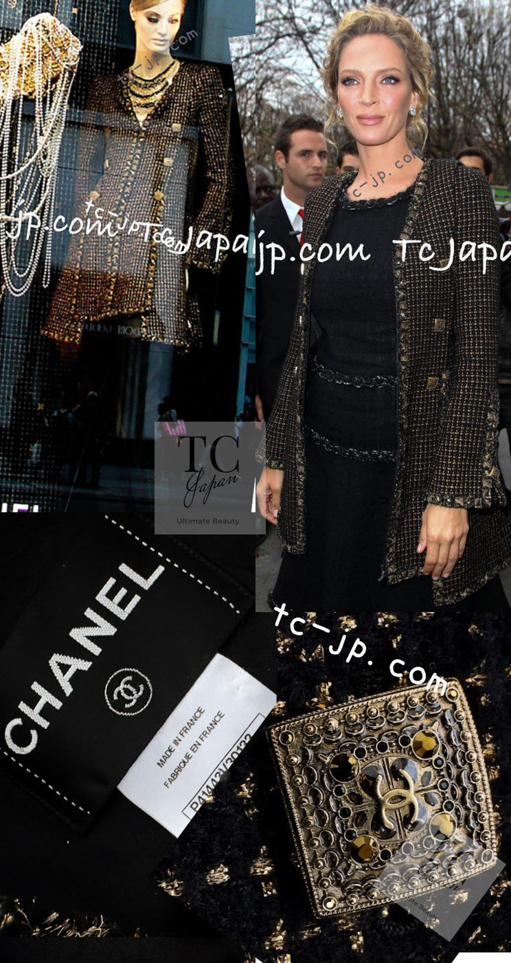 CHANEL 11PF Black Metallic Gold Wood Tweed Jacket 38 シャネル ブラック メタリック ゴールド ウール ツイード ジャケット 即発