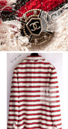 CHANEL 08S White Red Silk Cotton Stripe Border Jacket 50 シャネル ホワイト レッド シルク コットン ストライプ ボーダー ジャケット 即発