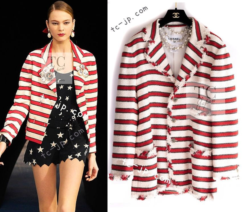 シャネル ジャケット CHANEL ホワイト レッド シルク コットン