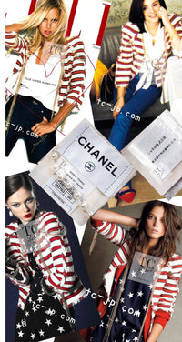 CHANEL 08S White Red Silk Cotton Stripe Border Jacket 50 シャネル ホワイト レッド シルク コットン ストライプ ボーダー ジャケット 即発