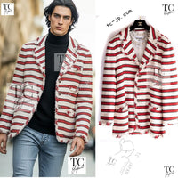 CHANEL 08S White Red Silk Cotton Stripe Border Jacket 50 シャネル ホワイト レッド シルク コットン ストライプ ボーダー ジャケット 即発