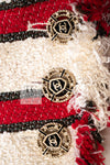 CHANEL 08S White Red Silk Cotton Stripe Border Jacket 50 シャネル ホワイト レッド シルク コットン ストライプ ボーダー ジャケット 即発