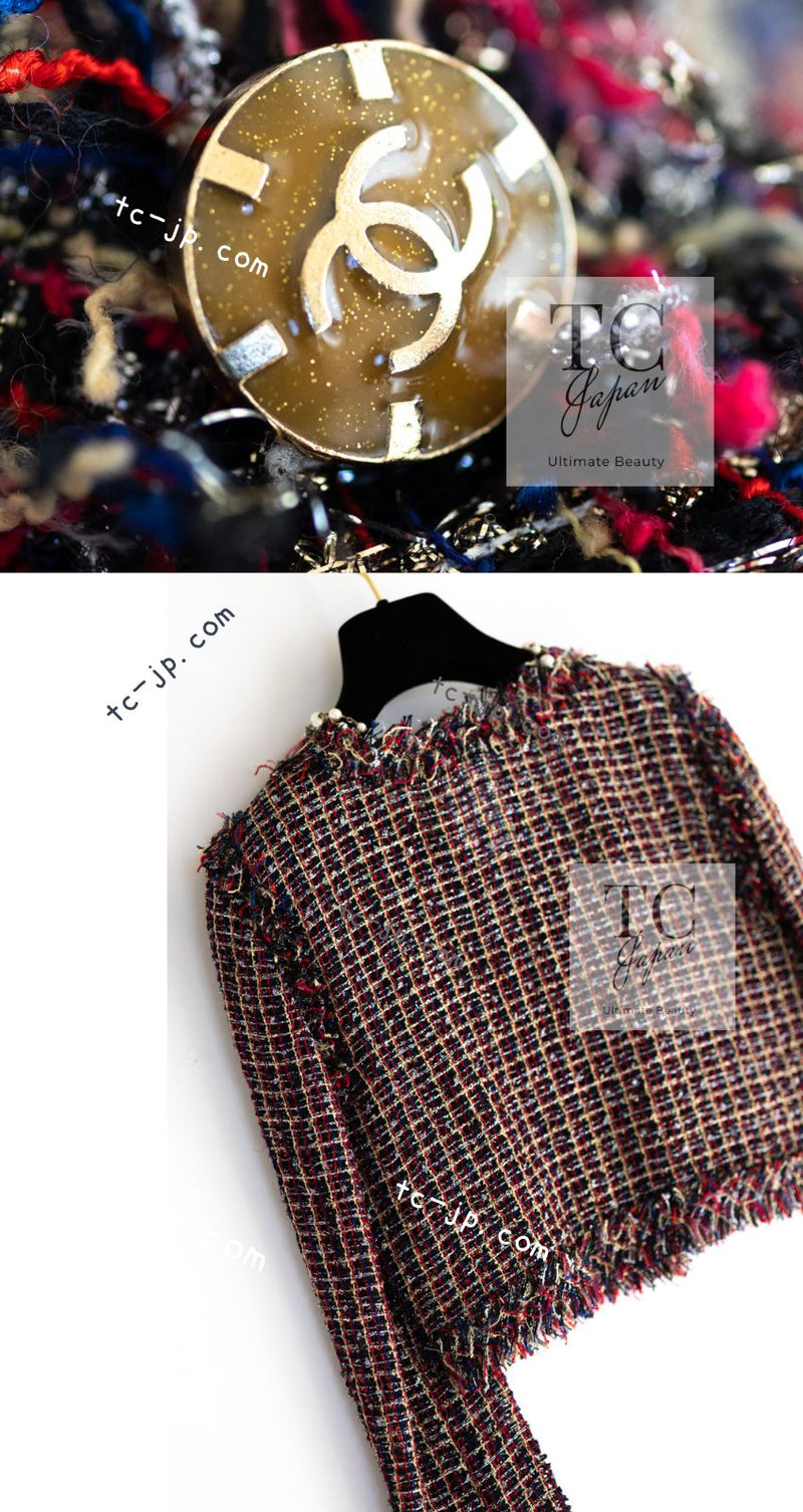 CHANEL 11C Red Black Metalic Lesage Cropped Jacket 34 シャネル レッド ブラック メタリック ルサージュ ジャケット 即発