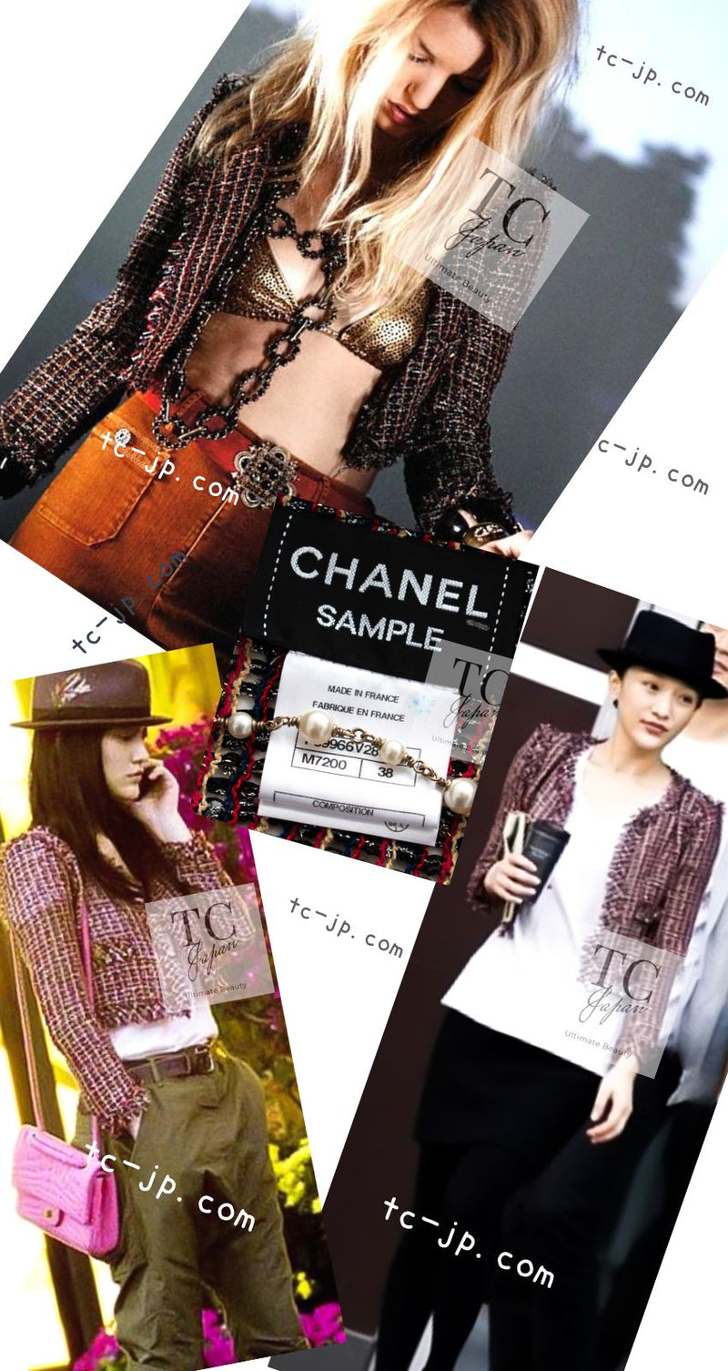 CHANEL 11C Red Black Metalic Lesage Cropped Jacket 34 シャネル レッド ブラック メタリック ルサージュ ジャケット 即発