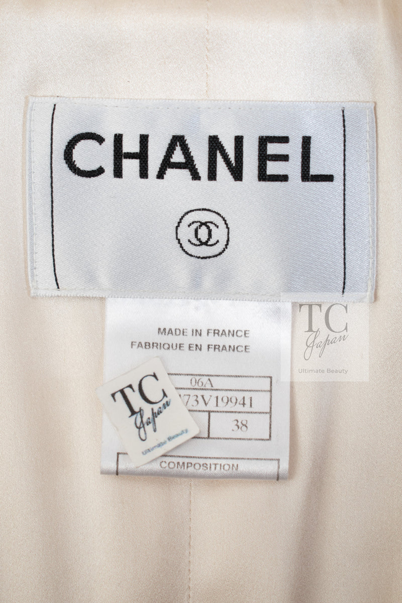 CHANEL 06A Ivory Black Trimming Wool Tweed Jacket 36 38 シャネル アイボリー ブラック トリミング ウール ツイード ジャケット 即発