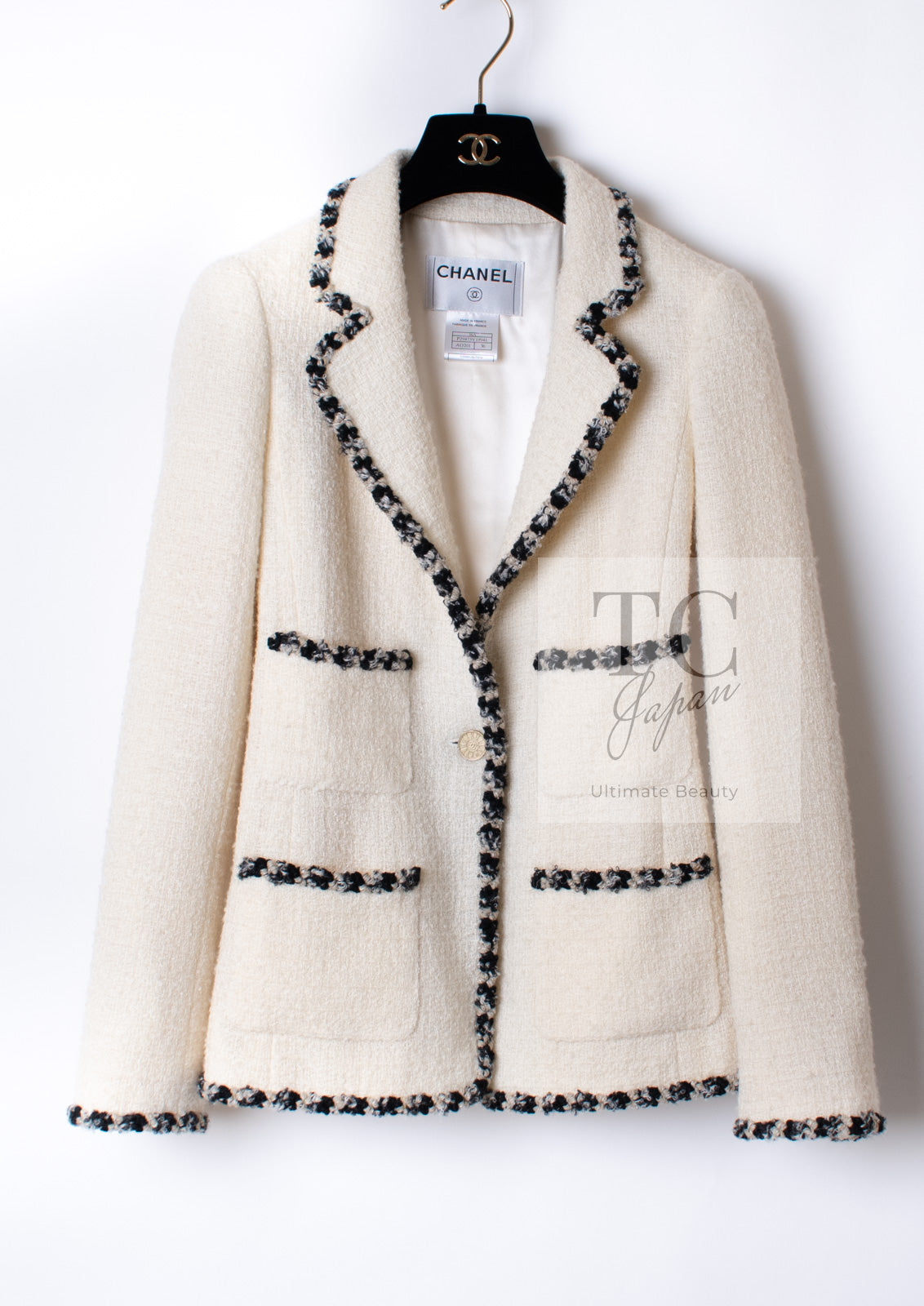 CHANEL 06A Ivory Black Trimming Wool Tweed Jacket 36 シャネル アイボリー ブラック トリミング ウール ツイード ジャケット 即発