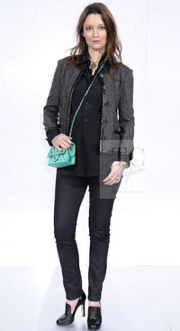 CHANEL 13PF Gray Black Brown Wool Python Trim Jacket 38 シャネル ネイビー グレー ブラック ブラウン ウール パイソン トリミング ジャケット 即発