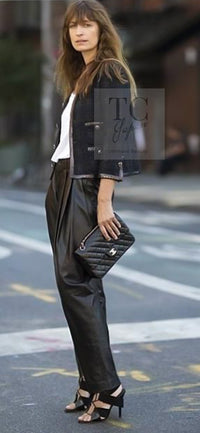 CHANEL 13PF Gray Black Brown Wool Python Trim Jacket 38 シャネル ネイビー グレー ブラック ブラウン ウール パイソン トリミング ジャケット 即発