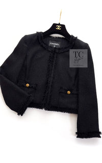 CHANEL 11C Black Amber Beads Wool Cropped Jacket 40 シャネル ブラック アンバー ビーズ ウール クロップ ジャケット 即発