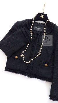 CHANEL 11C Black Amber Beads Wool Cropped Jacket 40 シャネル ブラック アンバー ビーズ ウール クロップ ジャケット 即発