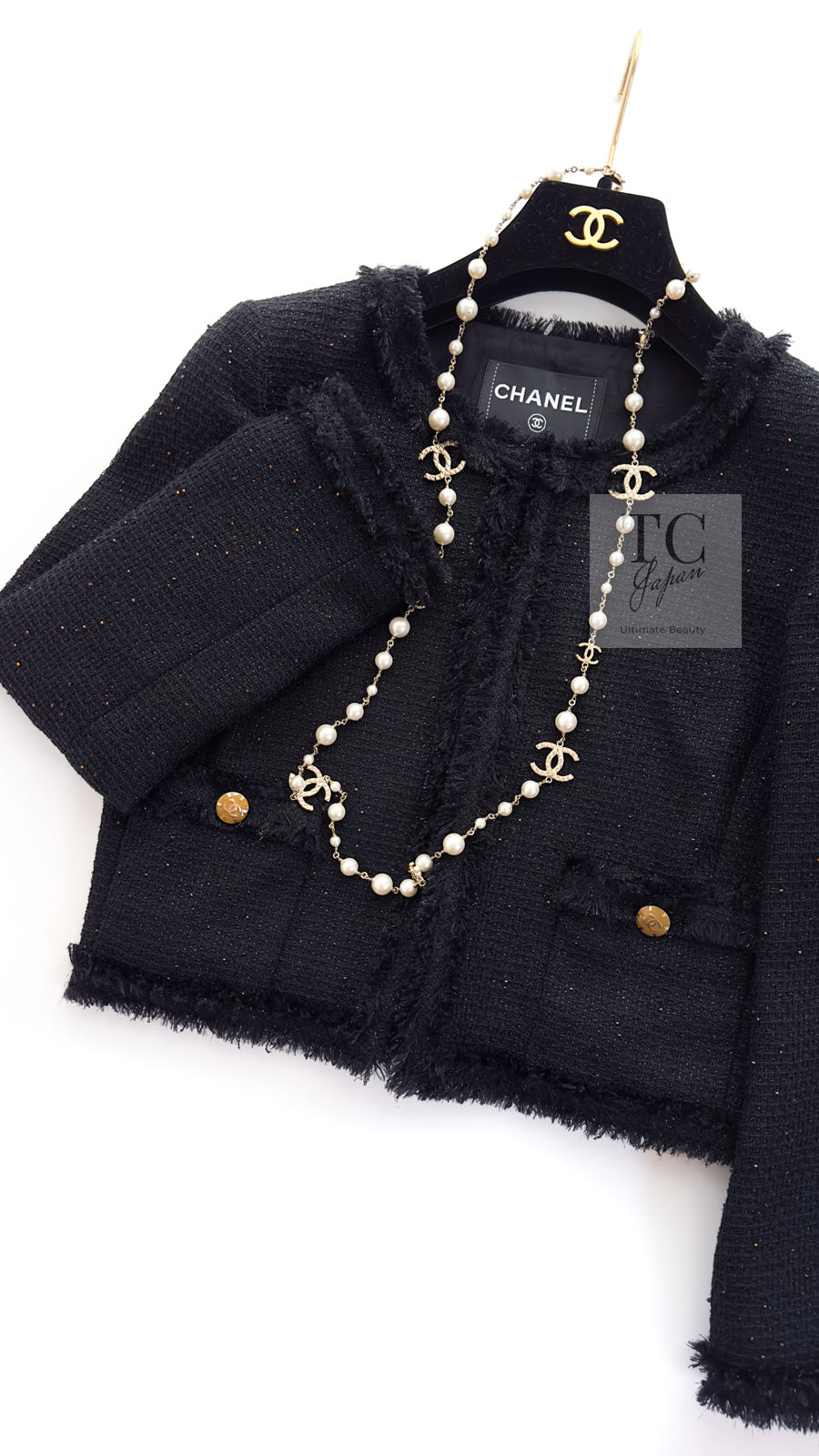 CHANEL 11C Black Amber Beads Wool Cropped Jacket 40 シャネル ブラック アンバー ビーズ ウール クロップ ジャケット 即発