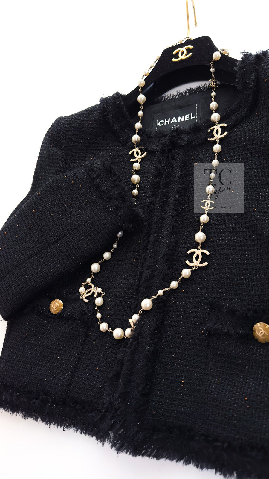 CHANEL 11C Black Amber Beads Wool Cropped Jacket 40 シャネル ブラック アンバー ビーズ ウール クロップ ジャケット 即発