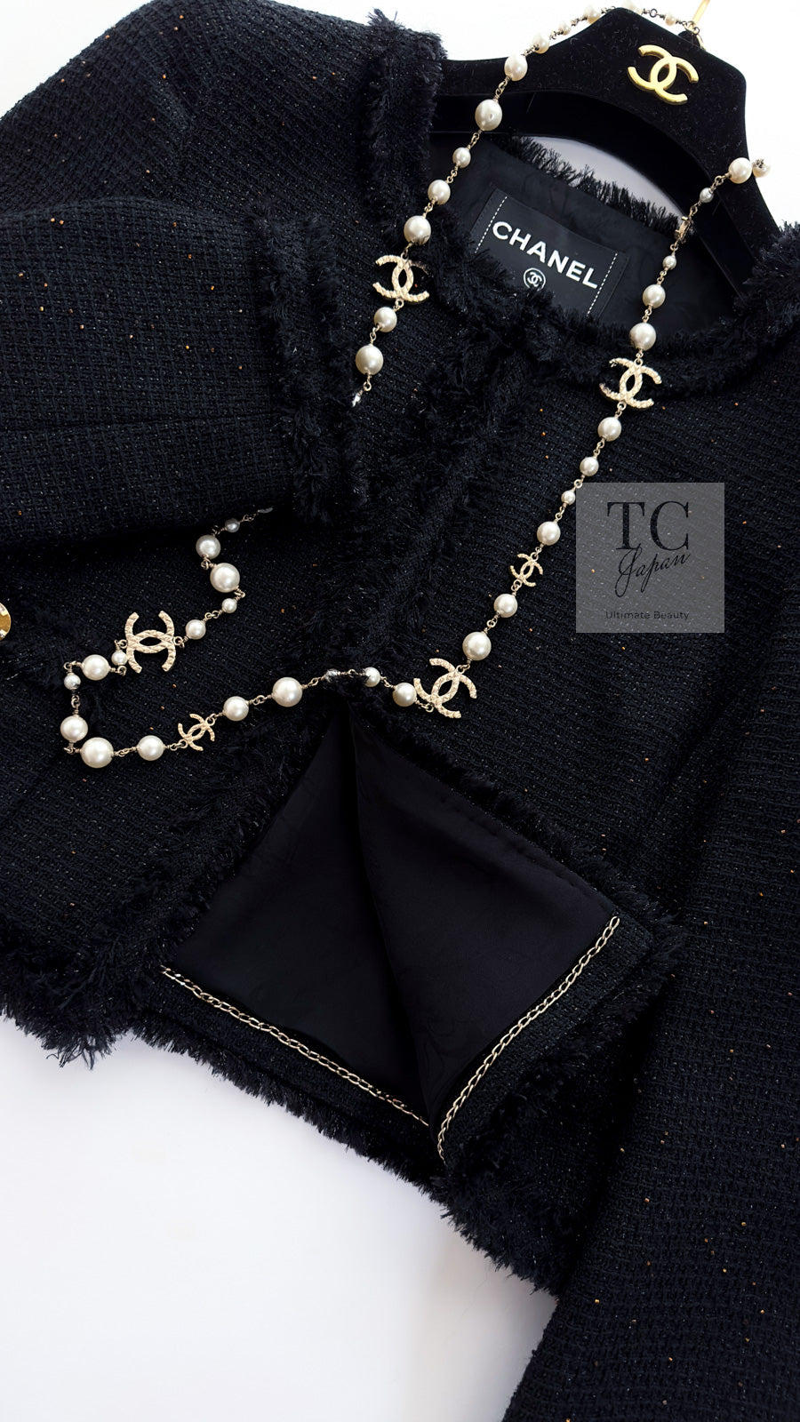 CHANEL 11C Black Amber Beads Wool Cropped Jacket 40 シャネル ブラック アンバー ビーズ ウール クロップ ジャケット 即発